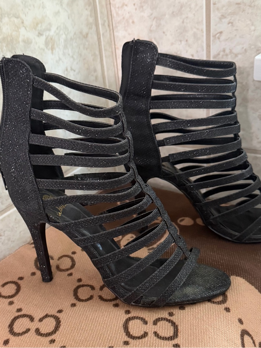 Wild Rose Black Strappy Glitter High Heel Sandal - Picture 8 of 9